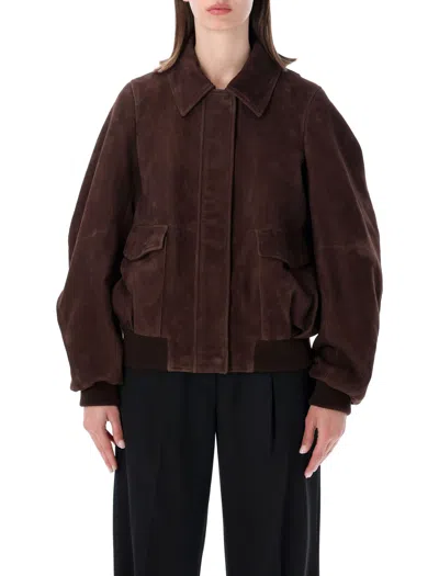 Loewe Lightweight Bomber Jacket With Balloon Silhouette - Size 36 In Brown