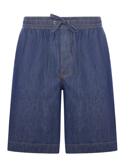 Loewe Lightweight Cotton Chambray Shorts In Blue