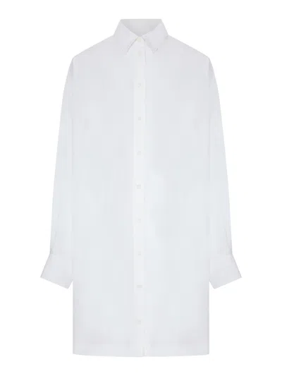 Loewe Lightweight Cotton Poplin Dress With Bat Sleeves In White