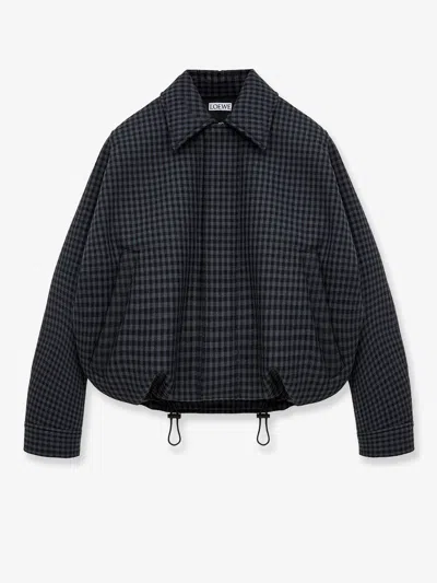 Loewe Lightweight Wool Jacket With A Check Pattern In Black