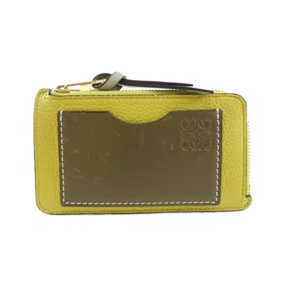 Pre-owned Loewe Lime Yellow Leather Coin Purse/coin Case ()