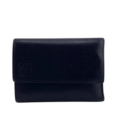 Pre-owned Loewe Linen Black Leather Wallet (tri-fold) ()