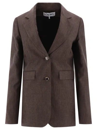 Loewe Tailored Linen Jacket Flap Pockets In Brown
