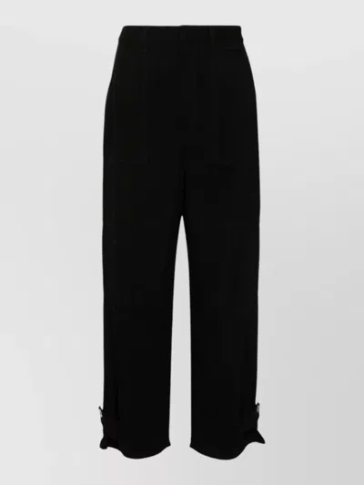 Loewe Linen Cargo Trousers Tapered Leg Design In Black