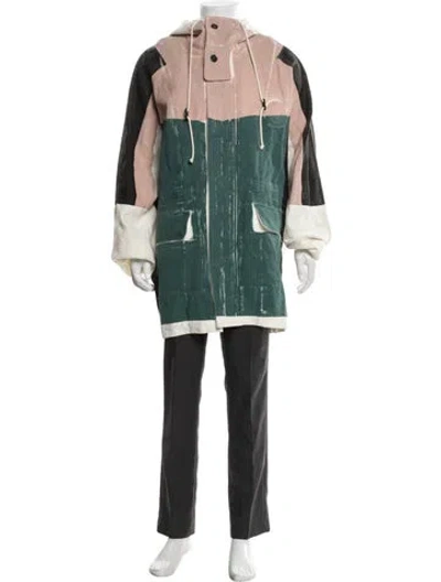 Pre-owned Loewe Linen Colorblock Pattern Jacket In Green