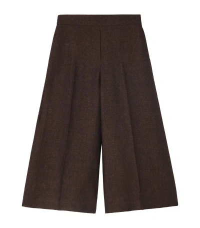 Loewe Linen Cropped Wide-leg Trousers In Brown