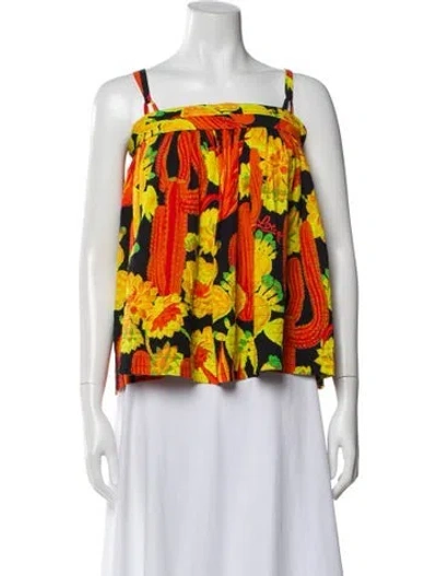 Pre-owned Loewe Linen Floral Print Top In Orange