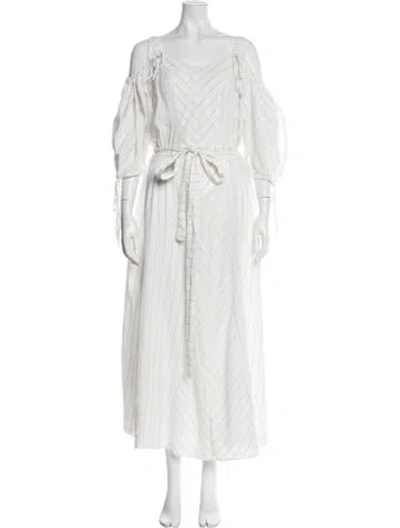 Pre-owned Loewe Linen Long Dress In White