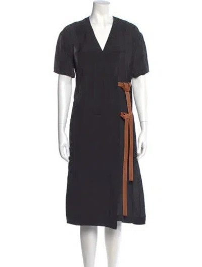 Pre-owned Loewe Linen Midi Length Dress In Black