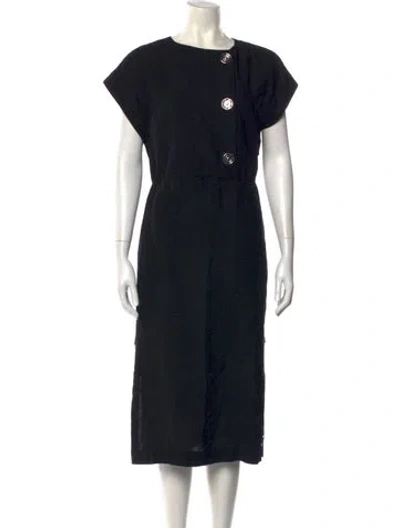 Pre-owned Loewe Linen Midi Length Dress In Black