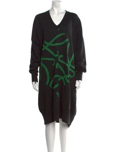 Pre-owned Loewe Linen Midi Length Dress In Black