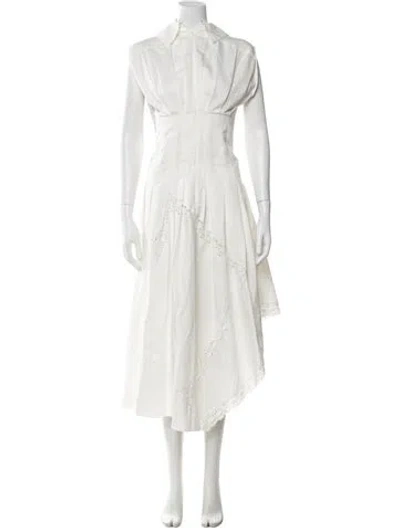 Pre-owned Loewe Linen Midi Length Dress In White