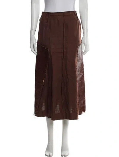 Pre-owned Loewe Linen Midi Length Skirt In Brown