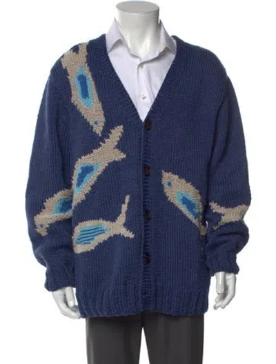 Pre-owned Loewe Linen Printed Cardigan In Blue