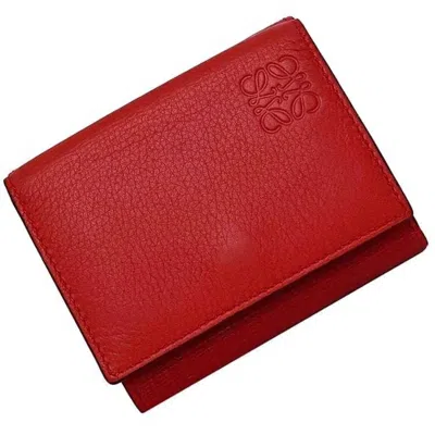 Pre-owned Loewe Linen Red Color Leather Wallet (tri-fold) ()