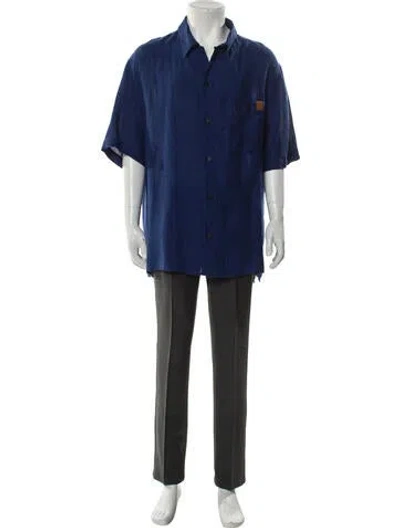 Pre-owned Loewe Linen Short Sleeve Shirt In Blue