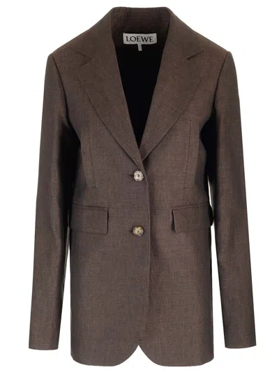 Loewe Linen Single-breasted Tailored Jacket Jackets Brown