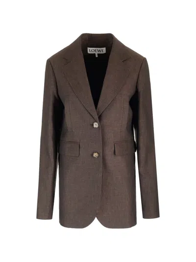 Loewe Linen Single-breasted Tailored Jacket Jackets Brown