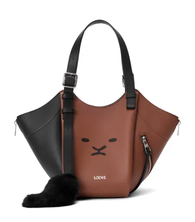 Loewe Lion Intarsio Hammock Flip Tote Bag In Black