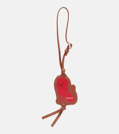 Loewe Lion Leather Bag Charm In Red