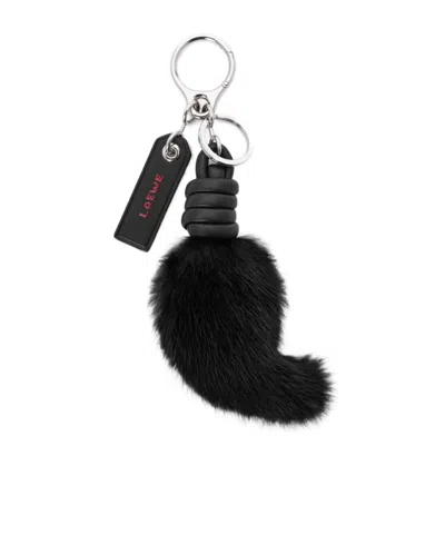 Loewe Lion Tail Charm In Mink And Leather Skin For Woman In Black