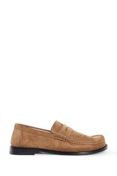 Loewe Suede Stitched Penny Loafers In Brown