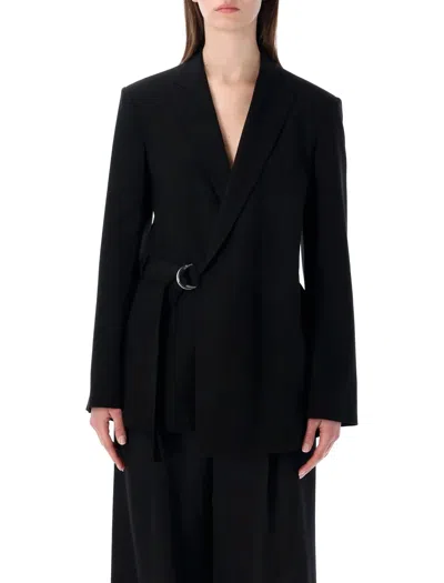 Loewe Draped Wool Wrap Jacket In Black