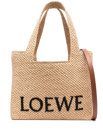 Loewe Font Rafia Tote In Sand