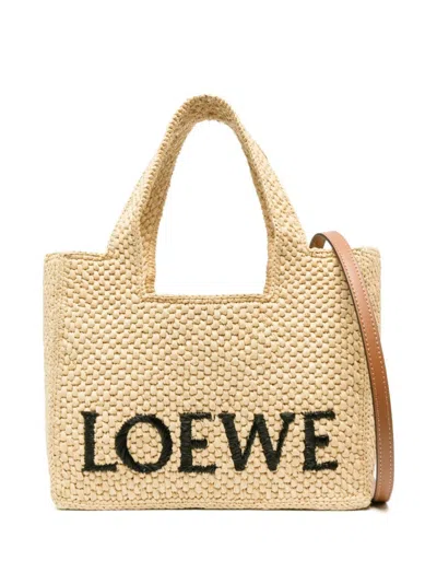 Loewe Font Small Rafia Tote In Sand