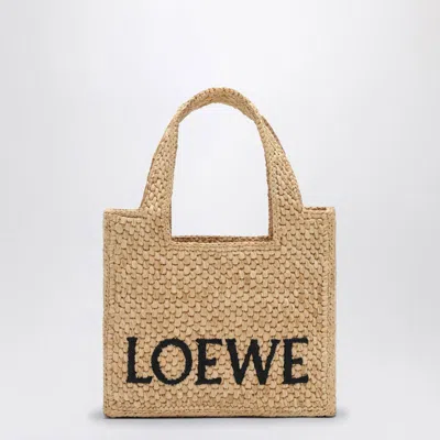 Loewe Font Tote Mini Raffia Bag In Sand