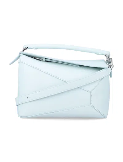 Loewe Women Light Blue Puzzle Edge Small Shoulder Bag In Black
