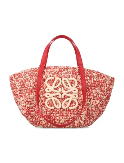 Loewe Red Eclipse Raffia Basket Bag In Multi