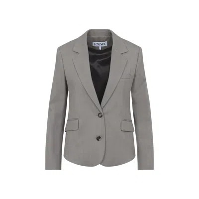 Loewe Wool Single-breasted Jacket With Leather Belt Detail In Neutral