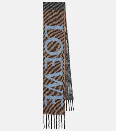 Loewe Logo Alpaca And Wool-blend Scarf In Blue