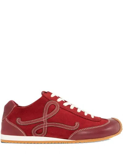Loewe Women Burgundy Lace Up Sneakers In Red