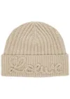 Loewe Logo-appliqué Ribbed Wool Beanie In Cream