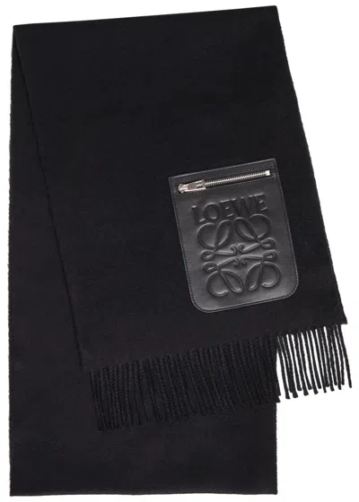 Loewe Logo-appliqué Wool And Cashmere-blend Scarf In Black