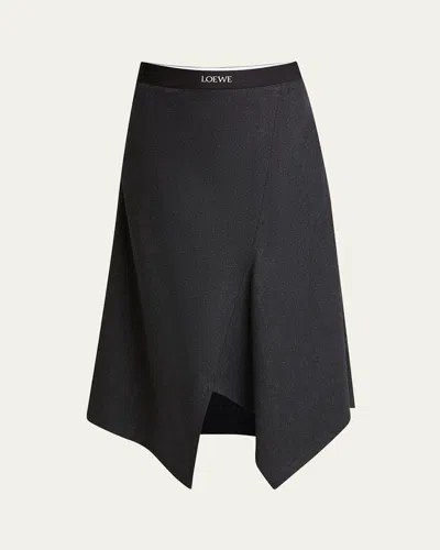 LOEWE LOGO BAND ASYMMETRIC WOOL CASHMERE MIDI SKIRT