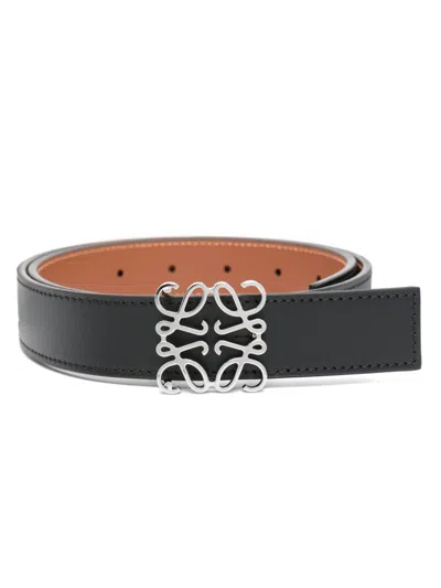 Loewe Anagram Reversbile Leather Belt In Black