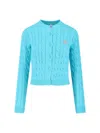 Loewe Contrast Anagram Cable Knit Crewneck Sweater In Blue