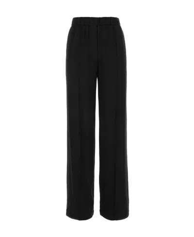 Loewe Wide-leg Wool Trousers With Central Pleats In Black