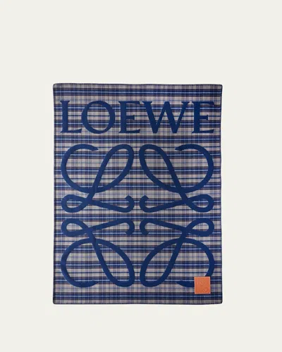 Loewe Logo Check Cashmere Blanket In Blue