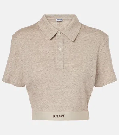 Loewe Logo Cotton And Wool Crop Top In Beige