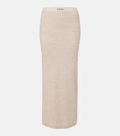 Loewe Logo Cotton And Wool Maxi Skirt In Beige Melange