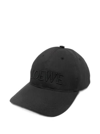 Loewe Logo Cotton Baseball Cap In Black
