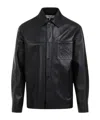 Loewe Anagram Leather Zip-up Overshirt In Black