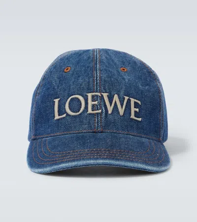 Loewe Logo Embroidered Denim Baseball Cap In Blue