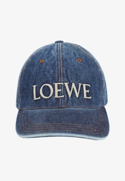 Loewe Logo Embroidery Denim Baseball Cap In Blue