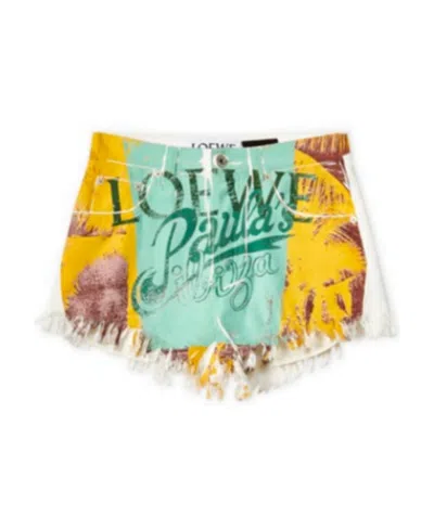 Loewe Logo Denim Shorts In Green