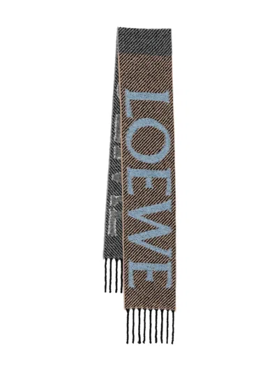Loewe Logo-detail Alpaca-wool Scarf In Green